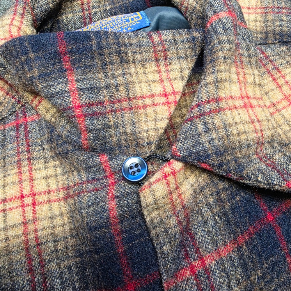 VTG Pendleton Board Shirt Plaid Tan Navy Mens Large Wool Flannel Loop Collar USA - Picture 6 of 7